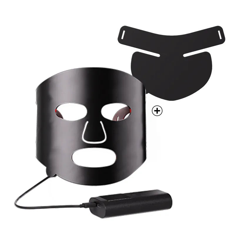 Black and gold LED light therapy face mask with multiple coloured lights for skin treatment
