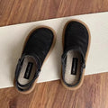 Soft bottom closed toe breathable mesh slip-on hole shoes in khaki with linen upper and rubber sole