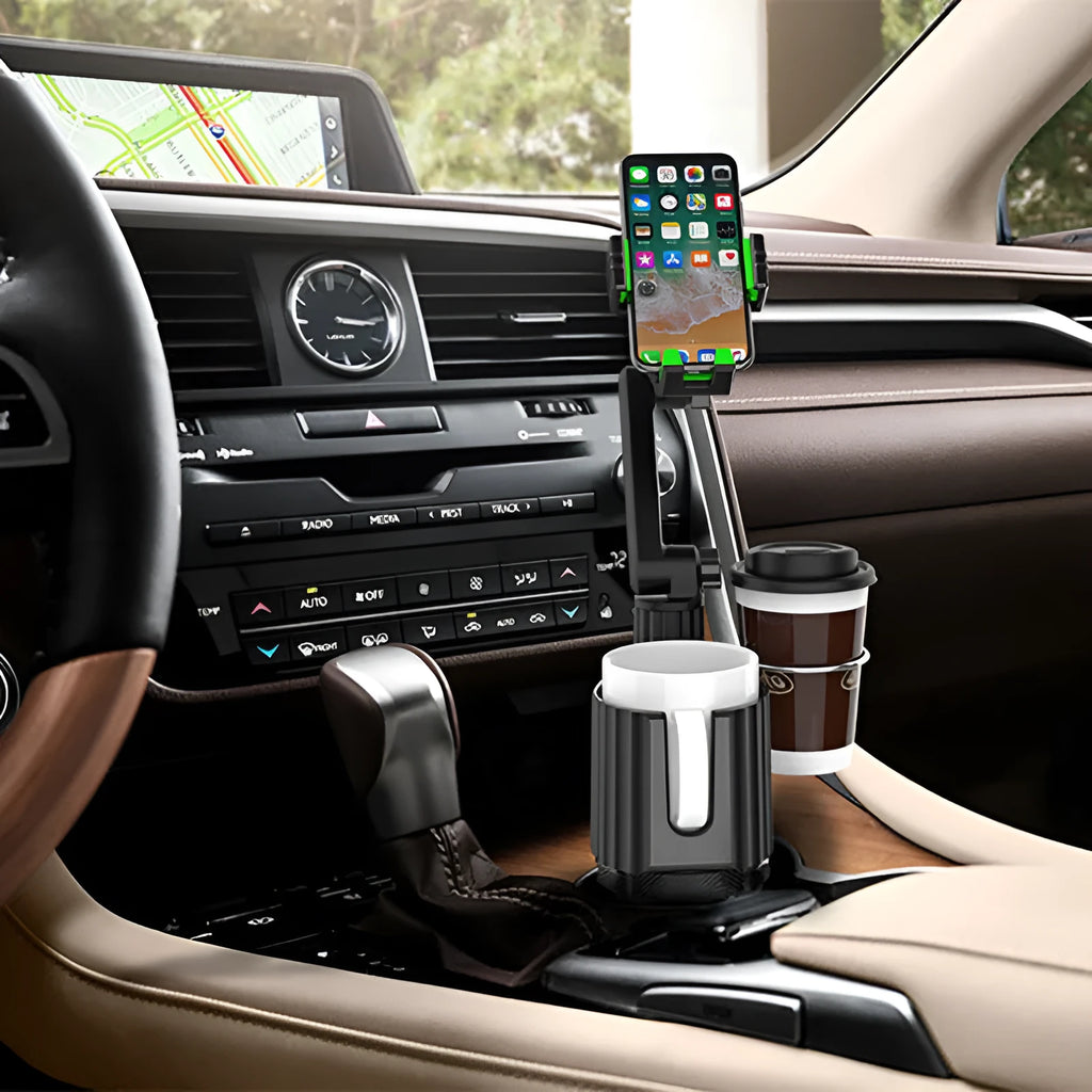 Green A02 model car dashboard holder for a kettle and mobile phone.