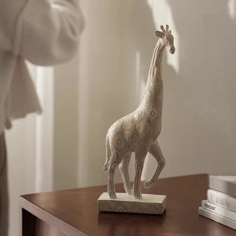 Wood colour European-style resin giraffe decorative figurine, 30.5cm tall.
