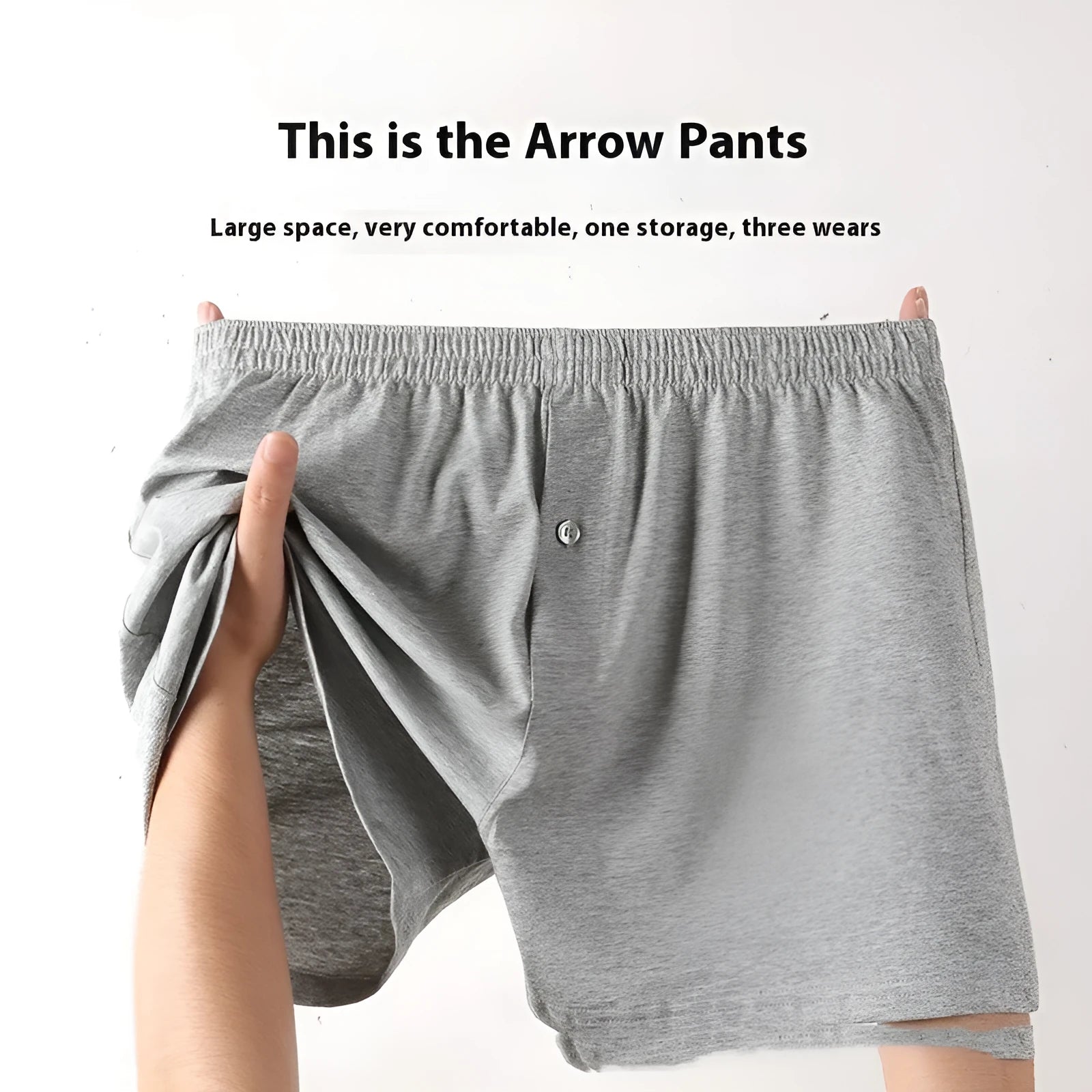 Men's light grey cotton boxer shorts with high waist and loose fitting design