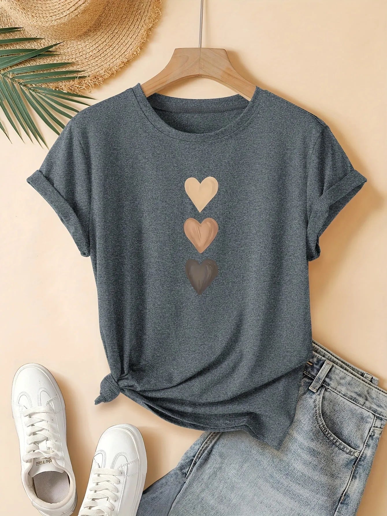 Women's pure cotton T-shirt with Chinese art retro drawing pattern in blue colour