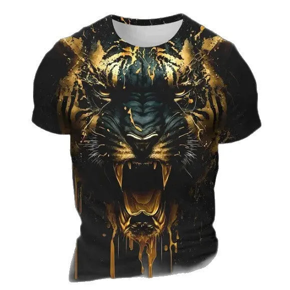 Men's 3D tiger pattern short sleeve T-shirt in polyester with digital printing