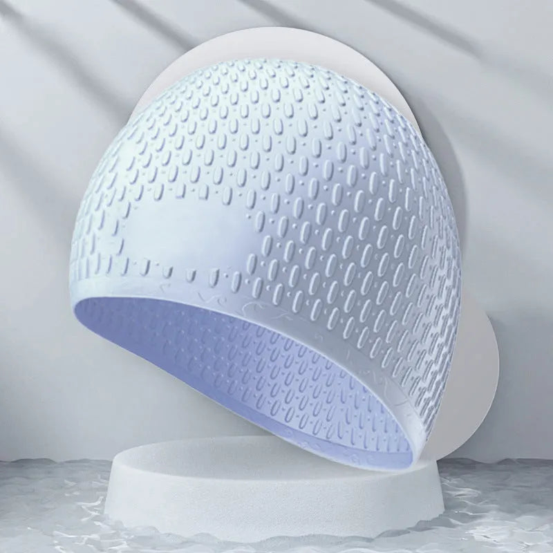 Silicone swimming cap with water drop pattern in various solid colours for adult swimming