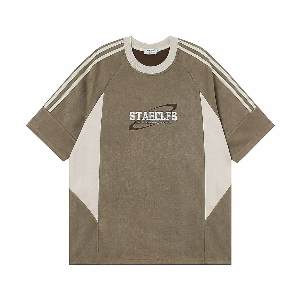 Men's Loose Short-sleeved T-shirt With Letter Embroidery Design, Polyester Fiber, Pullover Style, Available in Gray, Pink, Dark Khaki, Sizes M L XL for Casual Leisure Wear, American Retro Look