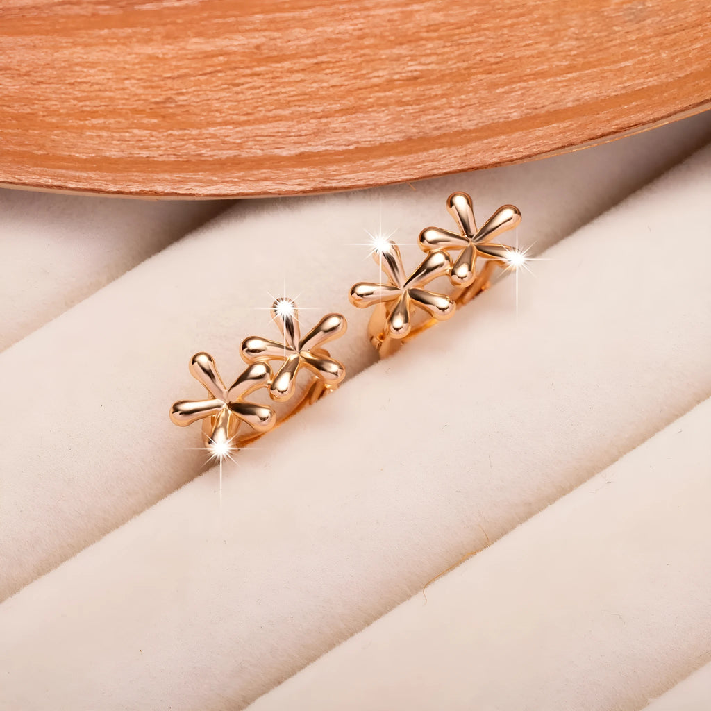 Rose gold circular waterdrop floral earrings for women with electroplated finish