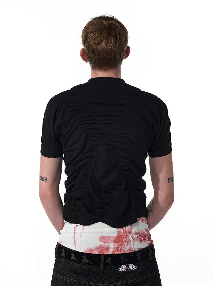 Men's slim fit black printed short sleeve t-shirt with round neck for summer