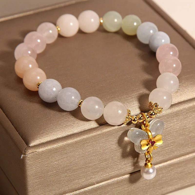 Morganite crystal bracelet with colourful butterfly pendant jewellery for women