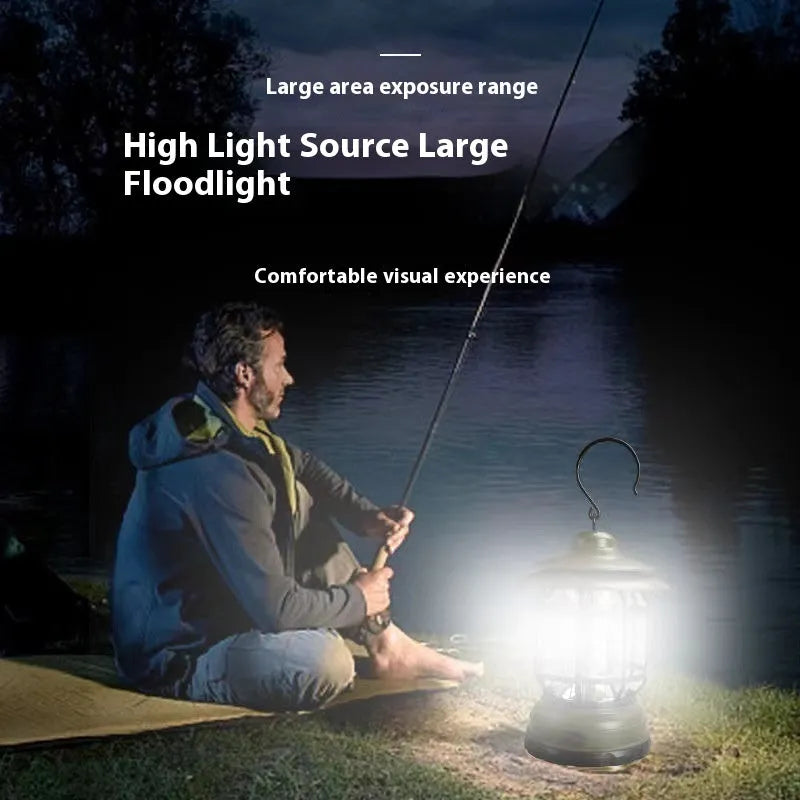 Portable super bright camping head lamp in dark green, shown in a headlamp style for hands-free use outdoors.