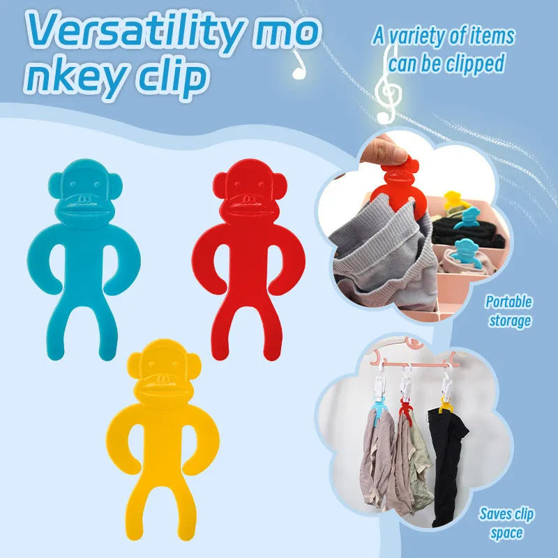 Plastic socks storage clips in blue, red, and yellow colours for laundry organisation