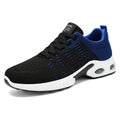 Men's flyknit mesh breathable lace-up casual sneakers low top round toe soft sole flat heel black and grey
