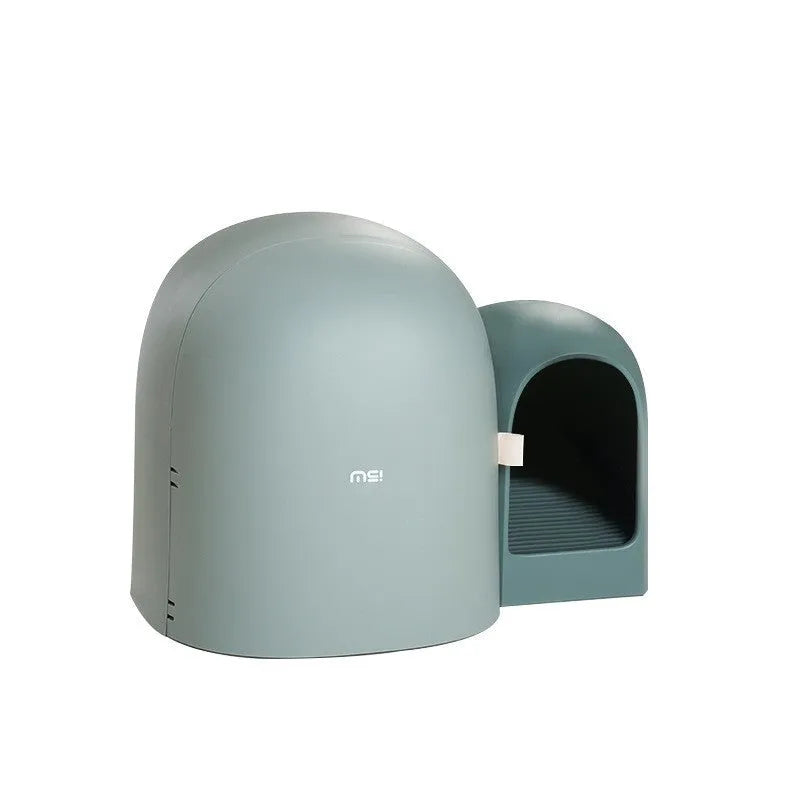 Fully enclosed oversized cat litter box in Aurora White with high sides for litter containment