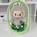 Transparent PVC cube storage bag with colourful ball keychain for cotton dolls and postcards