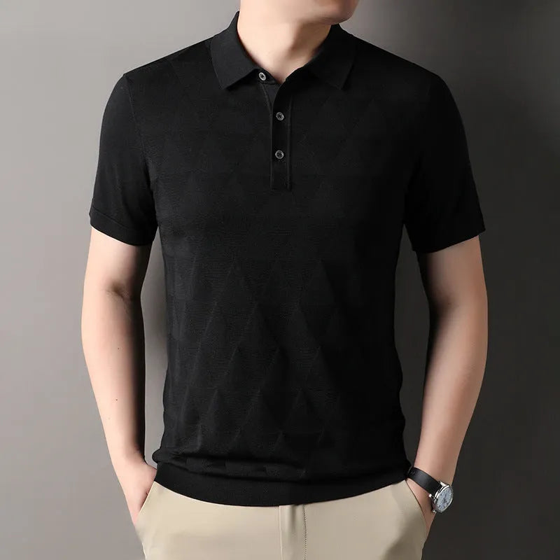 Men's ice silk quick-drying short sleeve t-shirt in green, regular fit, lyocell knitted fabric