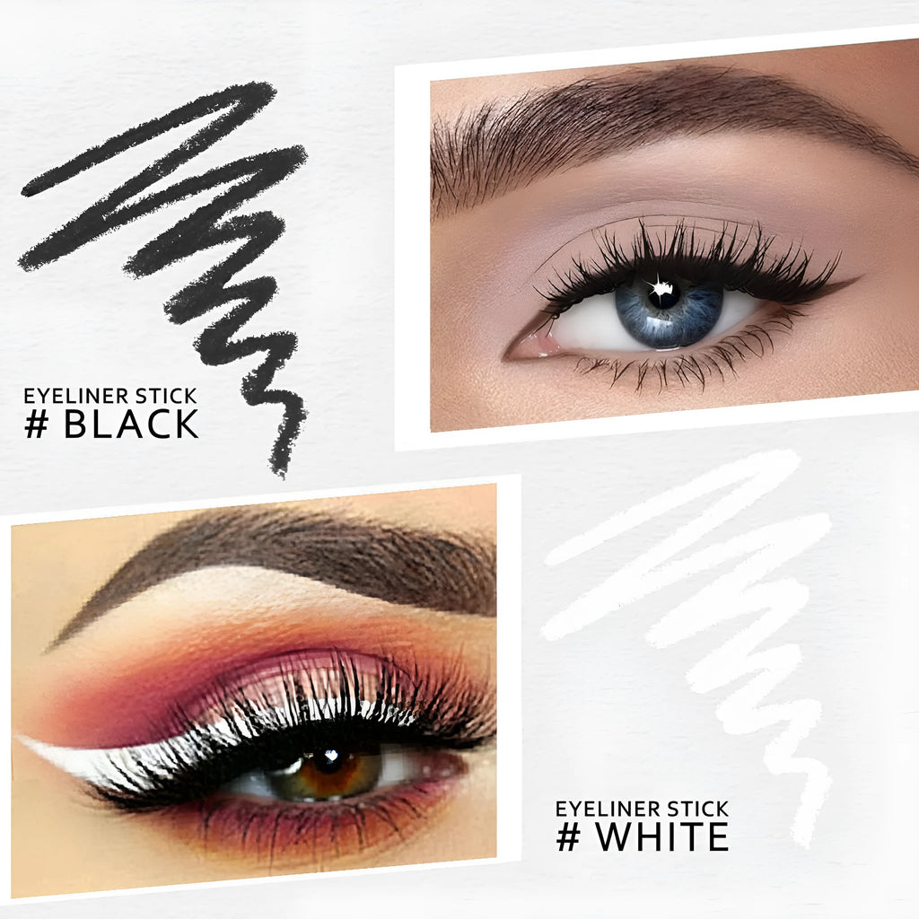 12 white and black waterproof eyeliner pencils with retractable design and sharpener for multi-use makeup