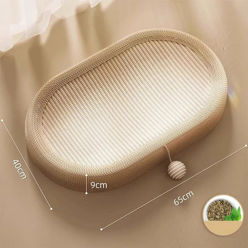 Large natural sisal fibre cat scratching board with an integrated raised lounge platform