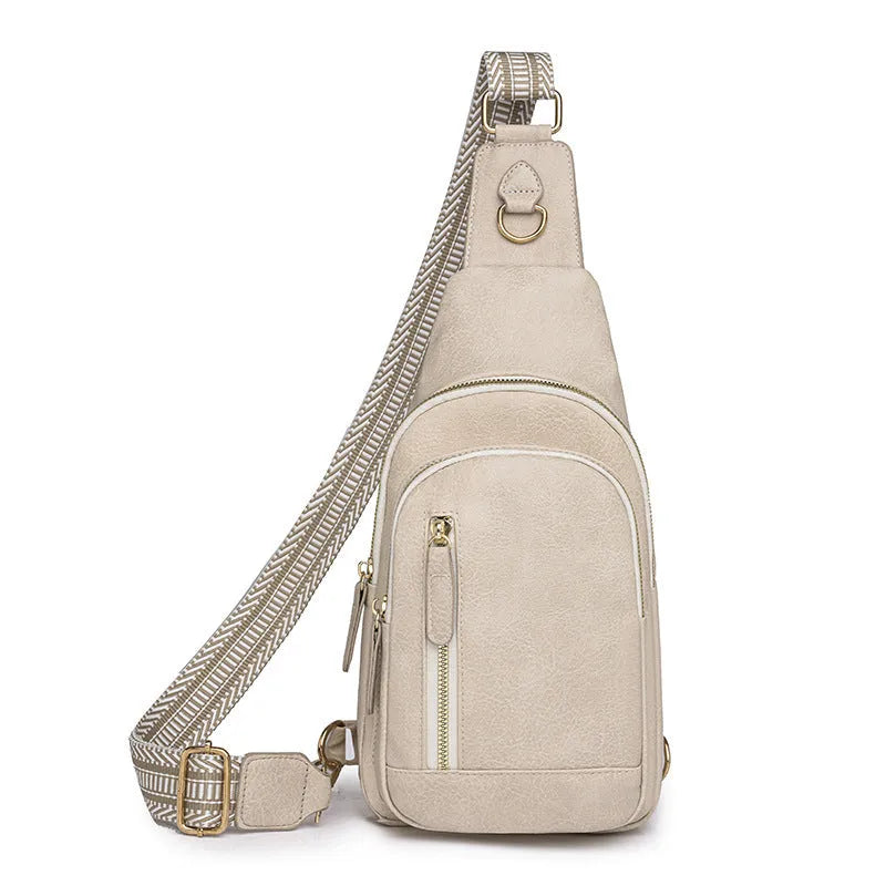 Women's soft PU leather messenger crossbody bag in street trend style with zip compartments