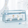 Transparent double-layer pencil case in blue with large capacity 220x110x80mm for exam stationery