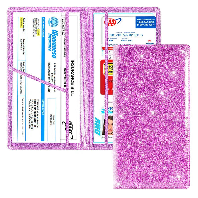 Purple PU leather car insurance document wallet with letter pattern, 24x12.8x1cm