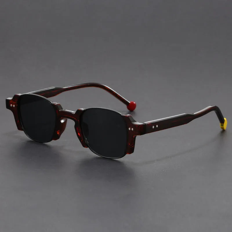 European and American retro pin square frame sunglasses in dark green, side view