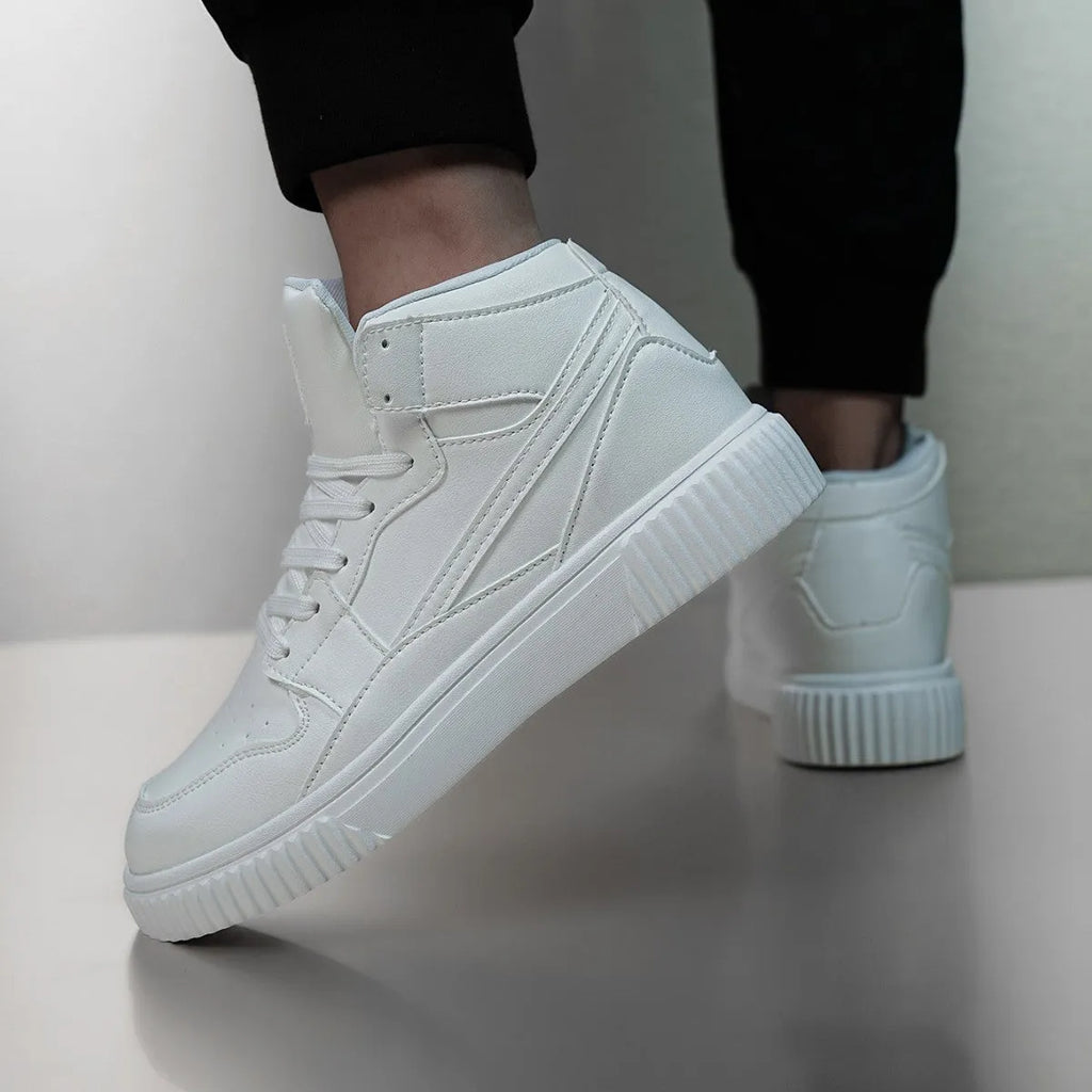 White men's casual shoes with round toe and microfiber upper for autumn and winter leisure wear