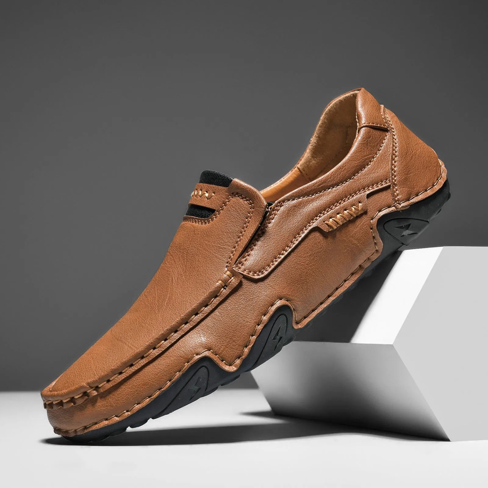 Men's outdoor casual slip-on flat shoes in 2518 Black with microfiber upper and rubber sole