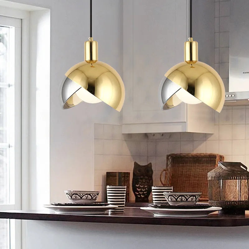 Simple 20cm iron droplight with golden stitching in champagne gold warm LED finish