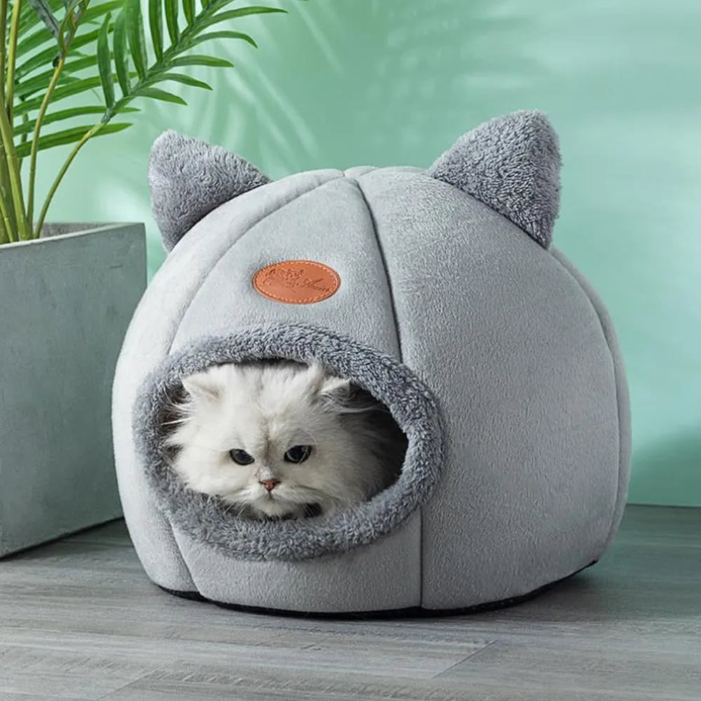 Winter cat nest fully enclosed sofa bed in plush fabric, large size, for indoor use