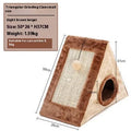 Triangular faux fur cat scratching post and bed platform in grey and white colours.