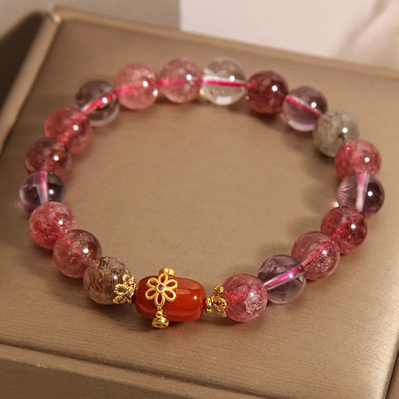 Natural Super Seven crystal bracelet for women in red agate colour with fresh sweet cartoon style