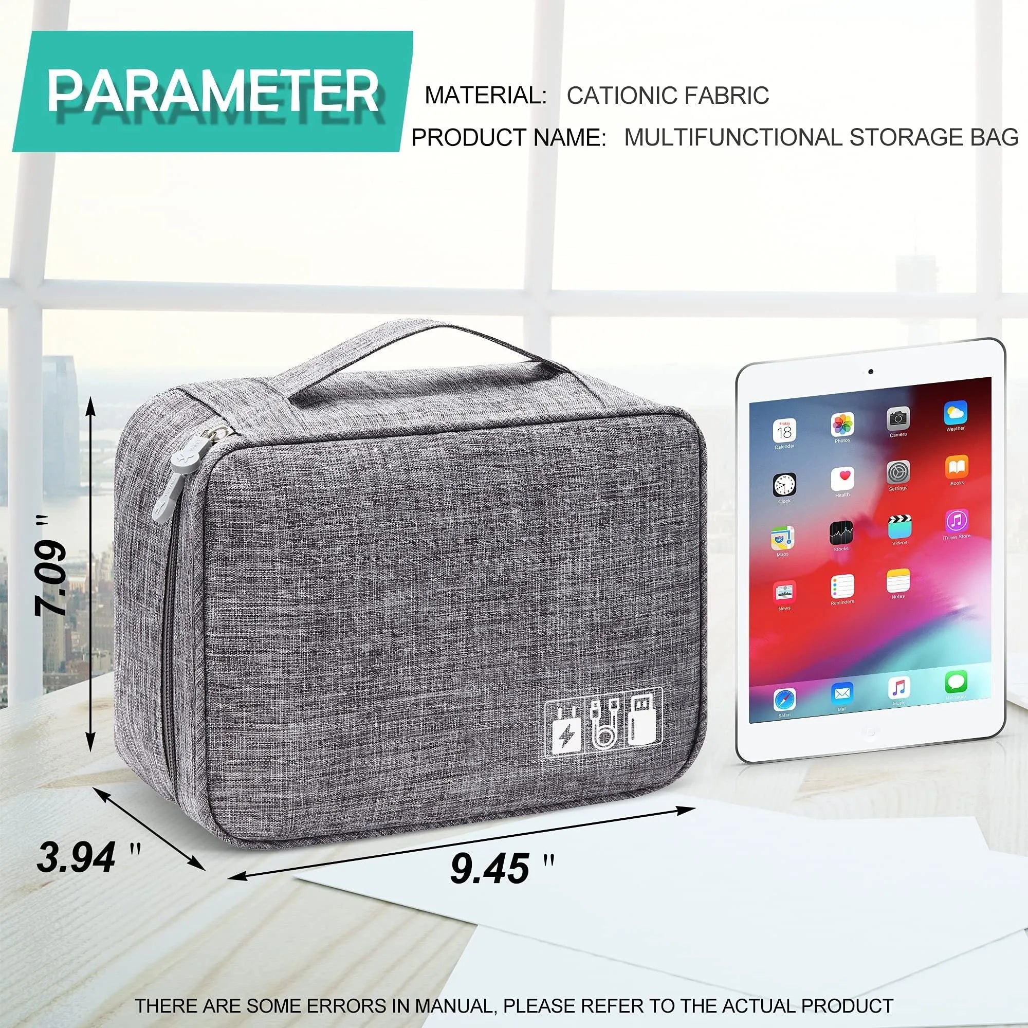 Black travel electronics organiser case with mesh pockets, elastic loops and removable padded dividers