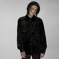 Gothic court college style velvet men's shirt in black with pointed collar and long sleeves