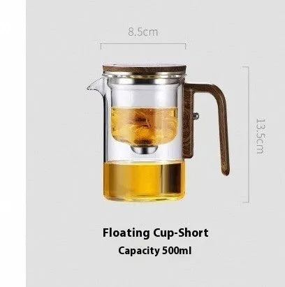 One click magnetic separation glass teapot with walnut wood handle and tea tray