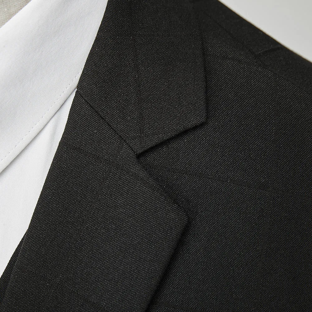 Men's navy blue three-piece slim fit business casual suit with vest, jacket and trousers