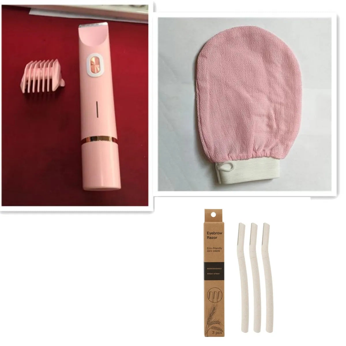 Pink 2 in 1 women's electric hair remover double head shaver with USB cable on white background