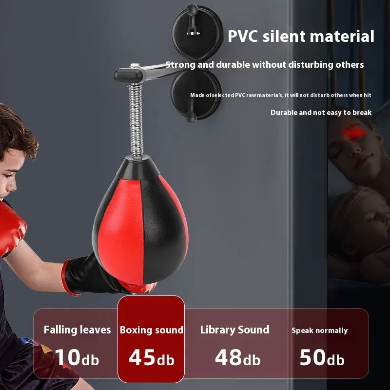 Double suction cup mounted boxing training ball with inflatable pear-shaped punching ball on elastic cord