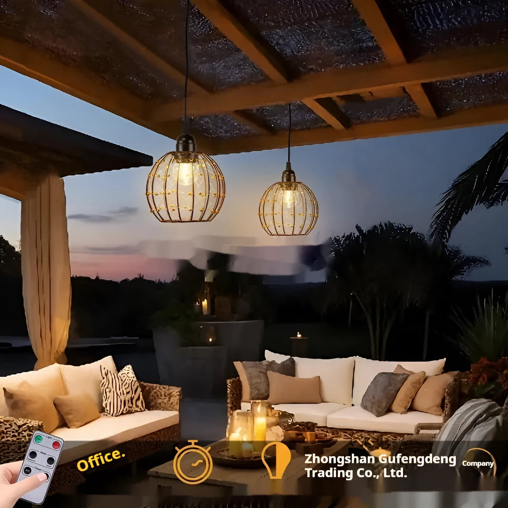 Outdoor waterproof LED chandelier made of iron, 1W battery powered, for camping or balcony use