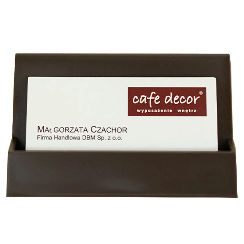 Creative business card storage display stand in geometric PS material, holds 20 cards, available in six colours