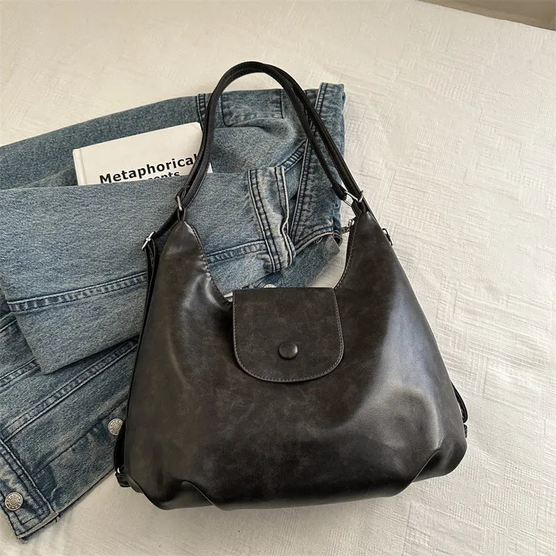 Women's PU leather single shoulder bag in horizontal square shape with optional pendant