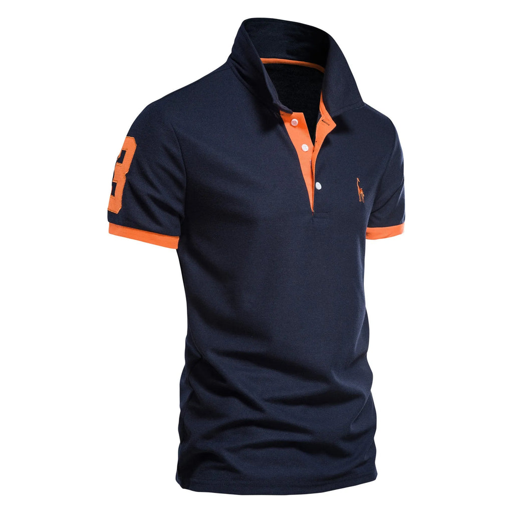 Men's slim fit T-shirt with an embroidered deer design on the chest in a cotton blend fabric.