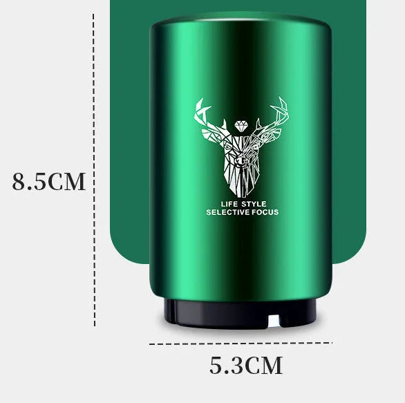 Automatic stainless steel beer bottle opener with magnetic cap catch on a table