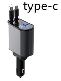 Metal car charger 100W with retractable cable and adjustable head on black background