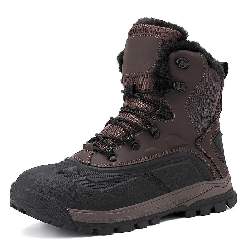 Men's black fleece-lined high-top lace-up boots with tall crown and TPR rib sole
