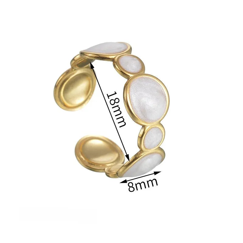 Geometric stainless steel ring with adjustable opening and electroplated finish