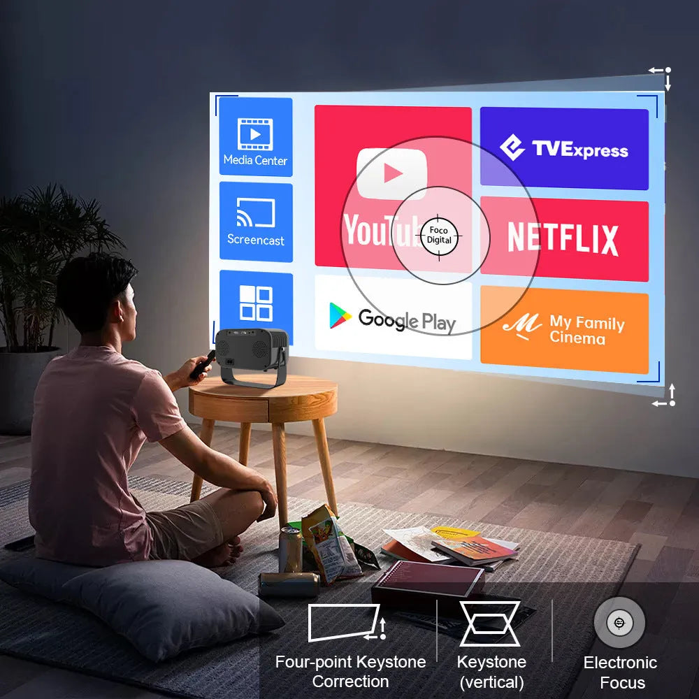 Black HD smart portable projector with Android system and remote control