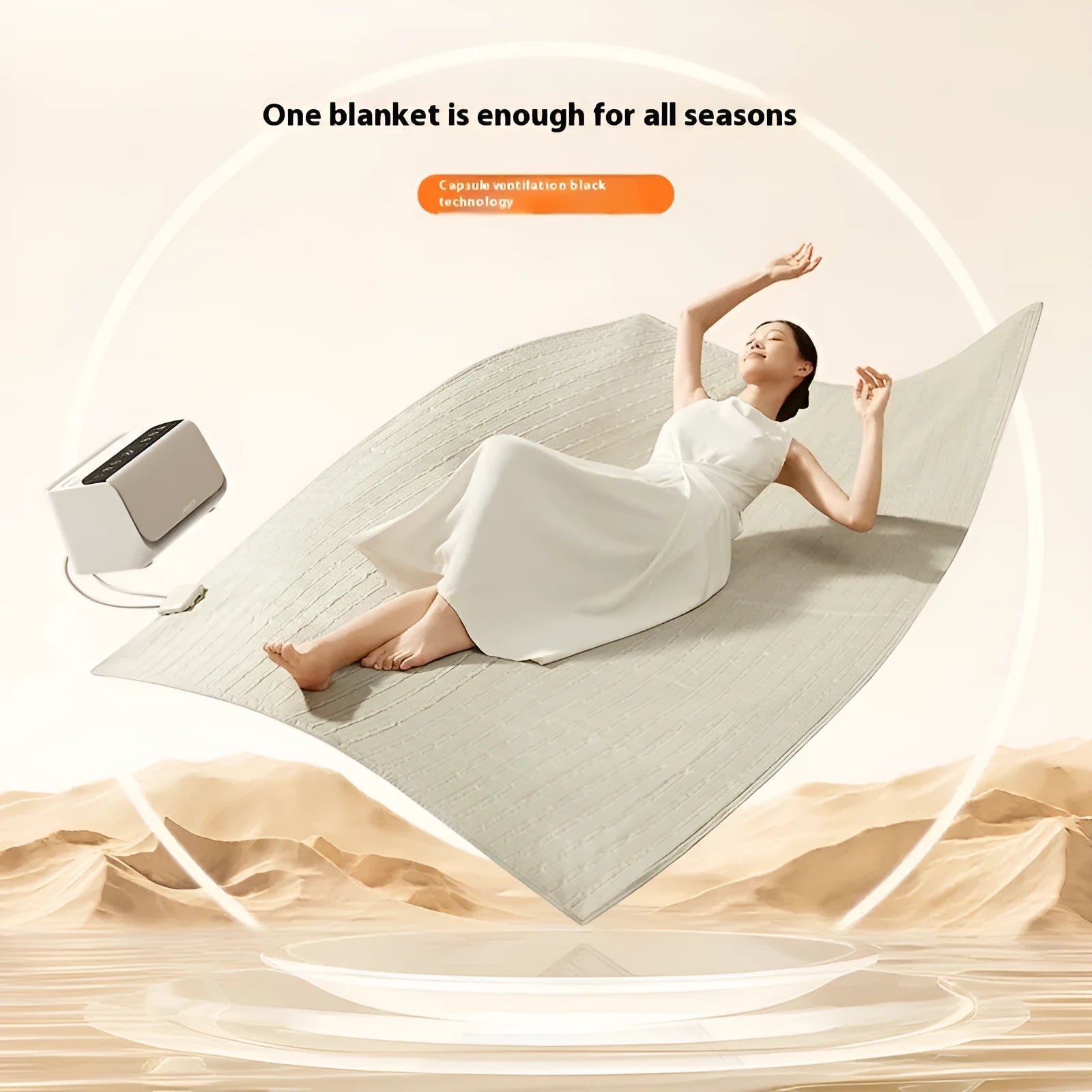 White Aideng electric water blanket with smart control host, shown in two size options: 1.4×2m and 1.8×2m.