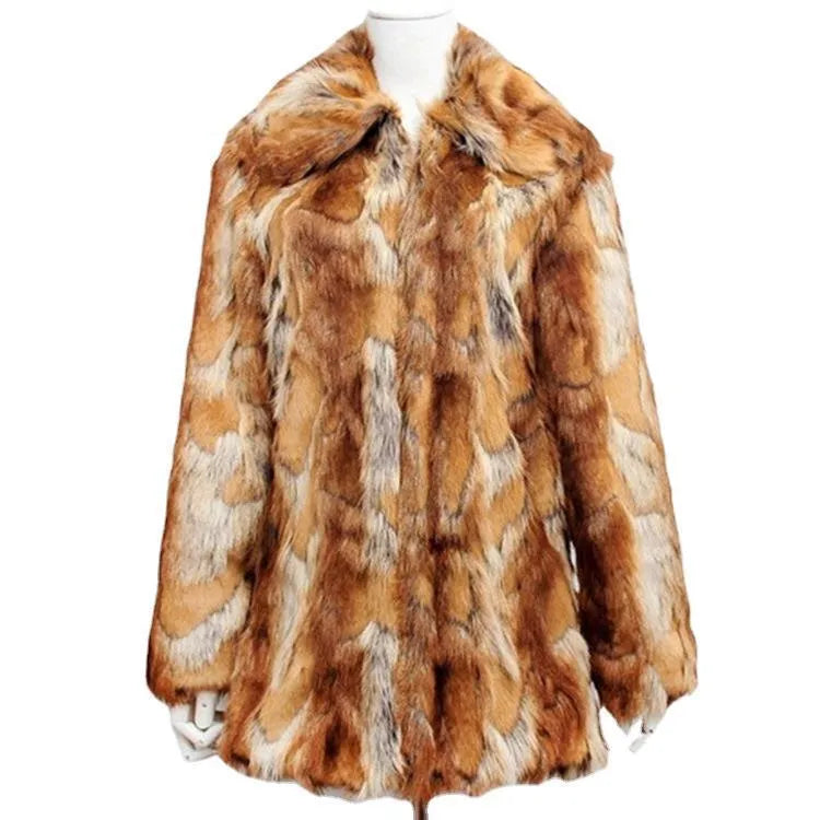 Women's tiger pattern faux fur jacket with medium length and long sleeves