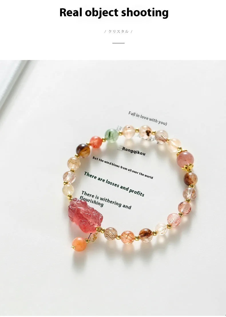 Women's crystal copper bracelet with dopamine crystal colour and pearl elements on natural stone finish
