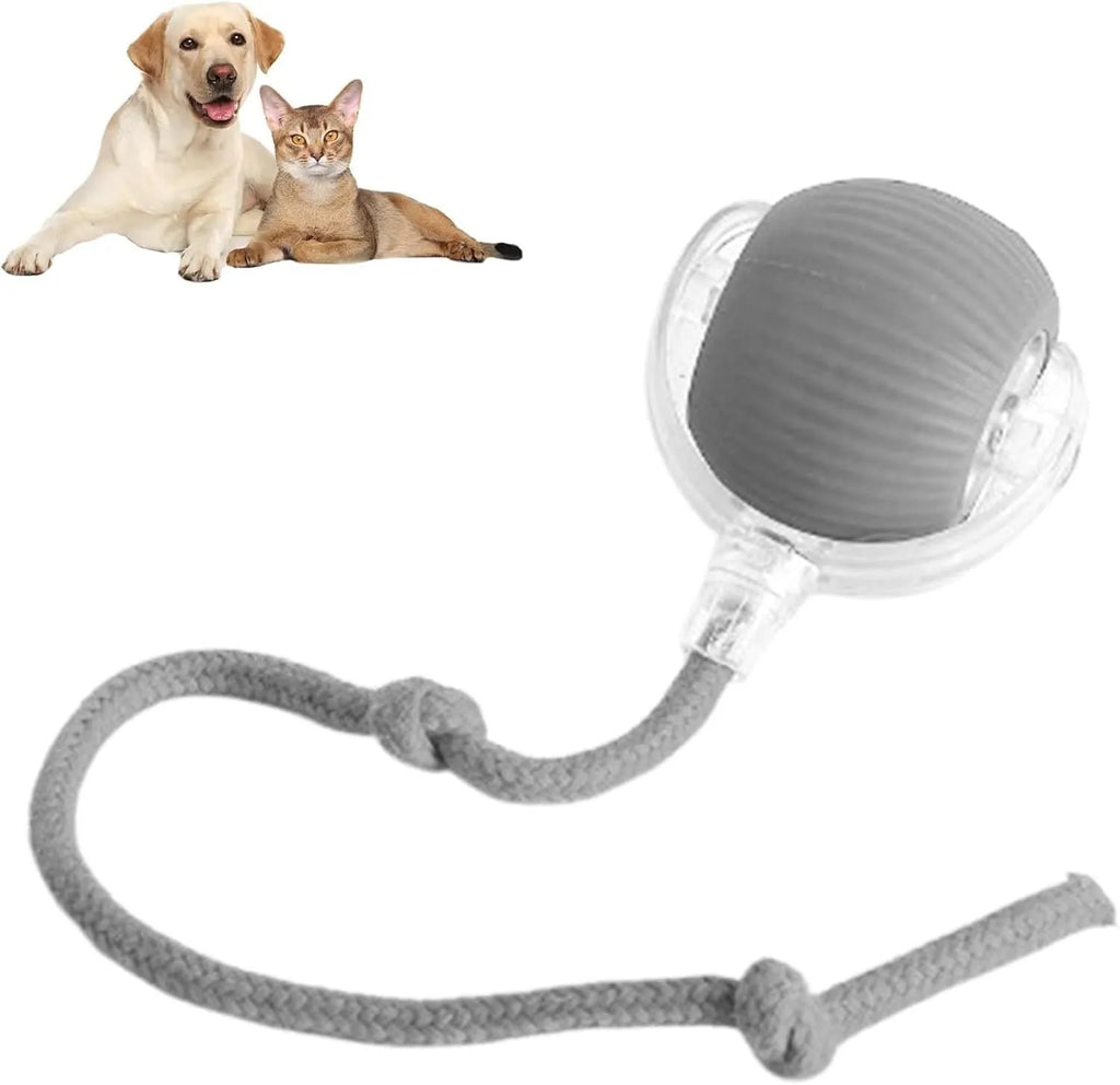 Interactive smart rolling ball toy for dogs and cats with rope, 6.5cm diameter, grey colour