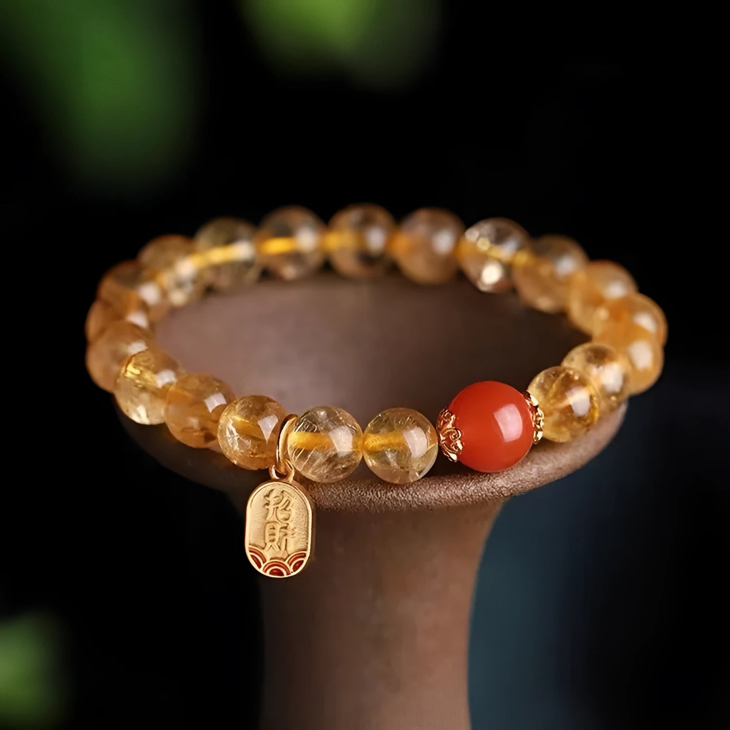 Natural red agate bracelet with gold ruby accent, polished beads, available in 6mm 8mm or 10mm size